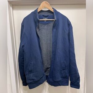 LL Bean Fleece Lined Jacket Full Zip Traditional Fit Navy Blue Large Mens